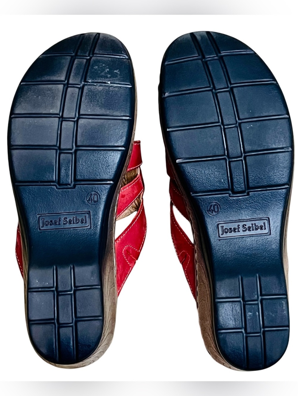 Josef Seibel Catalonia Sandals Leather Red Slip On Comfort Slides Shoes Sz 9 - Picture 9 of 12